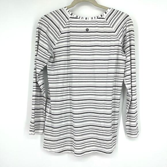 Lululemon Emerald Long Sleeve Shirt Cut Back Stripe Black White Size 4 - Picture 2 of 6